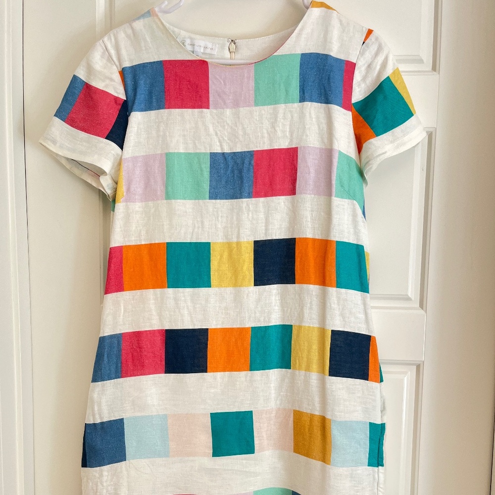 Anthropologie Corey Lynn Calter Linen Dress Multicolor Graphic Print Size M